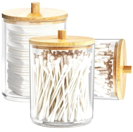Zorplex 3 Pezzi Porta Cotton Fioc, Contenitore Cotton Fioc con Coperchi, Dispenser e Organizer per Dischetti Struccanti, Batuffoli di Cotone, Accessori Cosmetici per Bagno e Came (Trasparente)