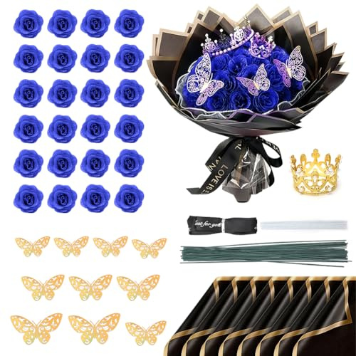 Bouquet di Rose con Glitter fai da te, 24 Pezzi, con Corona per Matrimonio, Anniversario, Fidanzamento, Compleanno, Natale, San Valentino