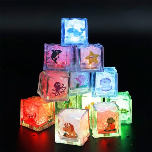 Lot de 12 Cube Lumineux Bain, Jeux de Bains, Glaçons Lumineuxs | Glaçon Lumineux LED, Glace Sensorielle Brillante Jouet DeBain, pour Enfant, SalleBain, Douche, Piscine, Fête