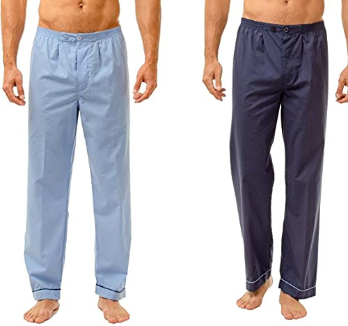 INSIGNIA 2 Pack Mens Traditional Pyjamas Trousers Bottoms (Sky & Navy, XX-large)