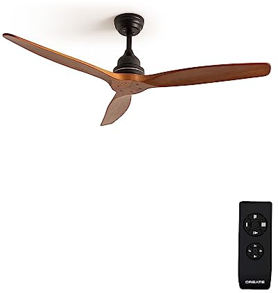 CREATE / WINDWOOD/Ventilatore da soffitto con motore AC nero, con pale in legno scuro/Silenzioso, 2 livelli, timer