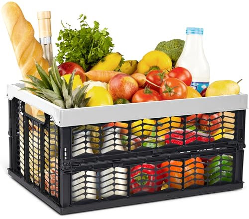 Novaliv Panier à provisions pliable | 30 L gris noir pliable stable | Panier de transport pliable boîte de rangement pour cuisine