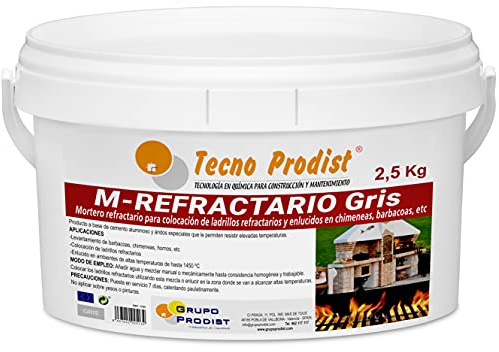 M-RÉFRACTAIRE GRIS de Tecno Prodist - (2,5 kg) Mortier réfractaire spécial briques réfractaires et plâtrés dans des zones atteignant des températures élevées, barbecues, les fours ou les cheminées.