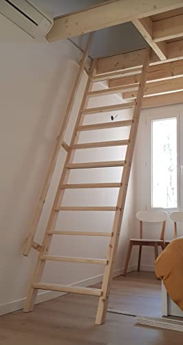 Escalera de madera para altillo cama litera con reposapiés de seguridad (altura 250 cm, 45)