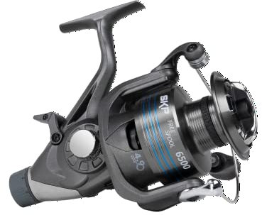 Shakespeare SKP FS Angelrolle 4500 & 6500, Doppelgriff, Freilaufrolle, Grob, Karpfen, Spin und mehr, 4000, Silber