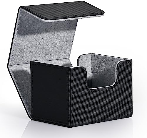 ZLCA Card Deck Box for Trading Cards, MTG Commander Deck Box Holds 120+ Single Sleeved Cards, Leather Magnetic Card Storage Box Fits for TCG CCG Magic Cards (Black)
