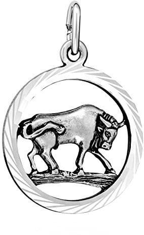 NKlaus 18mm Sternzeichen Stier oxidiert 925 Silber diamantiert Kettenanhänger Horoskop 13704