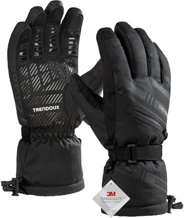 TRENDOUX Waterproof Gloves, Ski Wind proof Thermal Winter Gloves Mens Ladies, Thick Gloves Uk Snow Fleece liner, 3M Thinsulate insulated Phone Gloves for Hiking Driving Sports Football - Black M