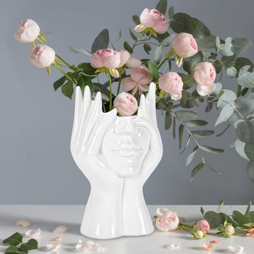 VAYALT Vase Blanc Ceramique en Forme de Visage,Vase Deco d'Intérieur Moderne en Forme de Statue Idéal pour Offrir, pour Salon, Mariage, Cuisine, Décoration pour Bureau Arrangement Floral
