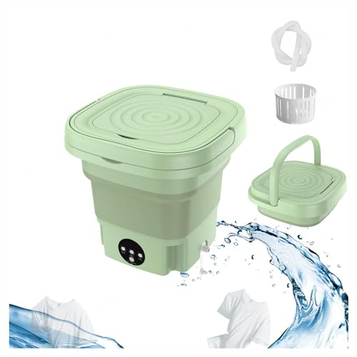 Minilavadoras Portatiles Lavadora Plegable PortáTil 8L con 3 Modos De Limpieza Profunda,con Blu-Ray ， Lavadora Portatil para Calcetines Ropa Interior Limpieza,Green