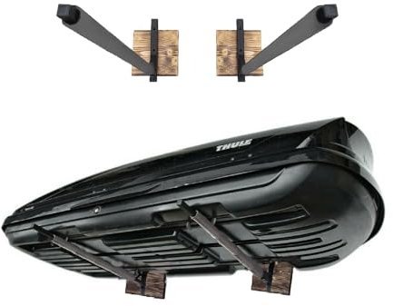 QLS Dachbox Wandhalterung WSB.O grau 82 cm zur Aufbewahrung von Dachkoffer Gartengeräte Skibox Sportgeräte Surfbrett iSUP mit Stahl Holzbrett