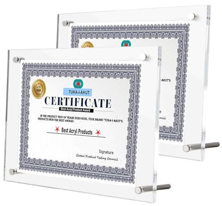 TUKA-i-AKUT 2X Acryl Bilderrahmen Rahmenlos für A3 Flyer, Doppelte Acryl Panel Kristallklar, Desktop Flyerstander Fotorahmen Display Rahmen für Familienfoto Zertifikat Poster, UV-Schutz, TKD9400-A3-2x