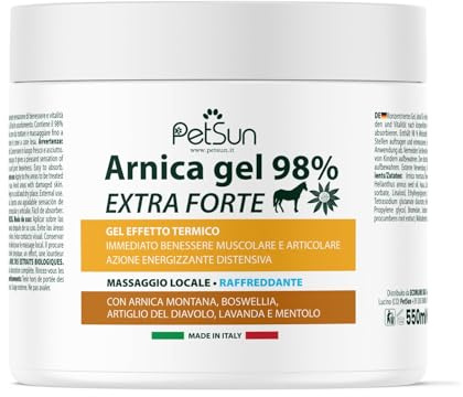 PetSun Arnica per Cavalli Uso Umano - Gel Extra Forte 98%, con Artiglio del Diavolo - 550ml, Crema Intensa Raffreddante per Massaggio a Muscoli e Articolazioni - Made in Italy