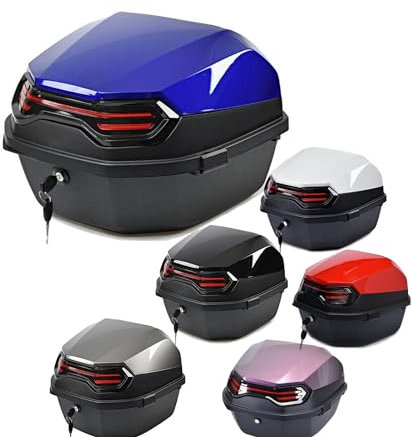 UYTOIZ Motorrad-Topcase, Haltbar Motorrad Topcase, 35L Wasserdicht Motorrad Heckkasten, Mit Sicherheitsschloss, Für Roller Mit Helm, Lagerung Aufbewahrungsbox (Farbe : Blau, Größe : 41x40x30cm)