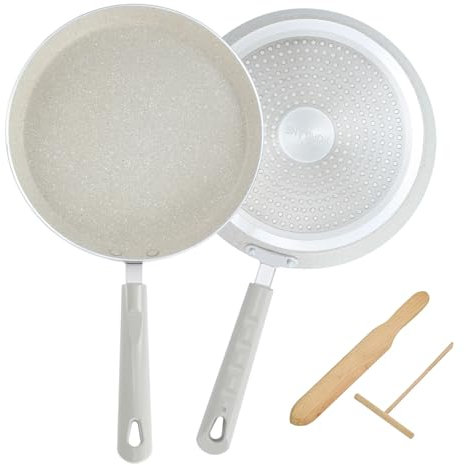 FORBAKE 9 Inch Crepe Pans with Spreader & Spatula, 2 Set Nonstick Granite Coating Dosa Pan, Aluminum Alloy Pancake Flat Skillet Tawa Griddle, Stay-Cool Handle, Induction Compatible Bottom