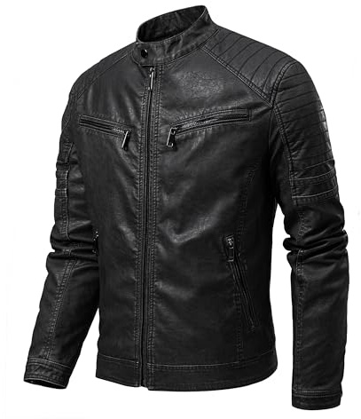 TONY BACKER Giubbotto da Uomo in pelle sintetica da moto Stile Vintage 5205 (IT, Testo, L, Regular, Regular, Nero205)