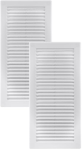 Ventilationssystem 4 tum x 11 tum (öppningsdimensioner) – paket med 2 – vit plastventil ventilskydd – platt rektangulär luftventilationsgaller – luftventilationsdeflektor – HVAC 15 x 30 cm