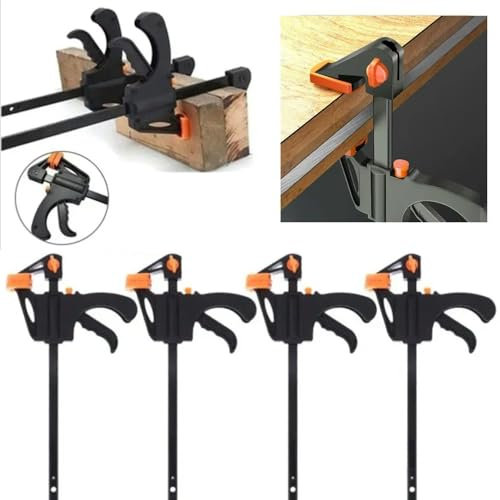 Sargentos De Apriete,Sargentos De Apriete Metal,Abrazaderas de carril,4 pcs, alcance de 474mm,con Gatillo rápido y cierres rápidos,ajustable profundidad de garganta de 307mm para lijar,cortar