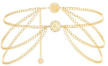 JJDreams Retro Mehrlagige Taillenkette Boho Goldene Blume Kettengürtel Einstellbar Bauchkette Y2K Waist Chain Verstellbare Hüftkette für Damen 96CM