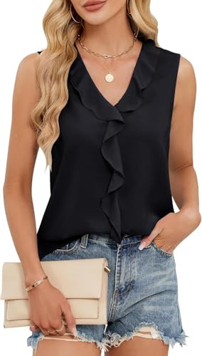ROFUSSO Canottiere da Donna Camicette Senza Maniche con Collo a V Canotta Estiva Elegante Camicia da Business di Tendenza(Nero,L)