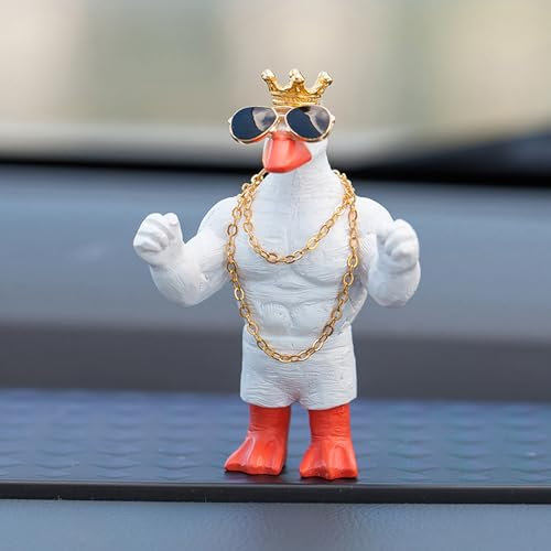 KIAYOO Mini Canard Musclé, Cadeau Drôle Décoration Ornement pour Voiture Maison, Bureau Statue Sculpture Figurine pour Lui, Homme, Elle, Femme, Amis, Petit Ami, Anniversaire, Nouvel an, Noël, Blanc