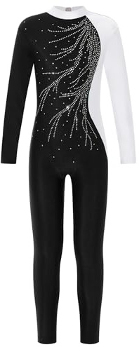 Sinleey Abito Da Ginnastica Per Ragazze Con Paillettes E Strass Costume Da Danza E Balletto Body Sportivo Completo Per Bambini Abbigliamento Allenamento Acrobatica Bianco 9-10 anni
