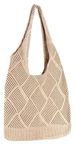 JSMTKJ Borsa da Spiaggia a Maglia all'Uncinetto Grande Borsa Tracolla Donna in Cotone Leggero, Design Bohémien con Fibbia Regolabile per Viaggi, Shopping e Uso Quotidiano