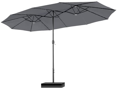 PHI VILLA 2.7x4.5m Garden Parasol Umbrella for Sun Protection with Base Included and Crank Patio Outdoor Waterproof Umbrella,Light Gray