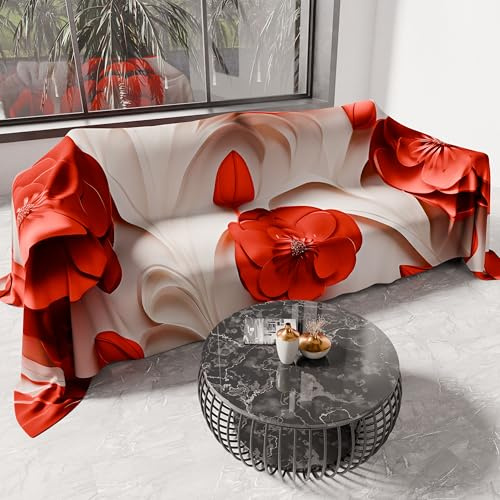 PETTI ARTIGIANI ITALIANI - Cubresofá Multiuso de Microfibra Antimanchas, Diseño 05 Floral 14, Lavable y Protector para Sofá, Colcha y Cubremesa – 400x270 cm - Made in Italy