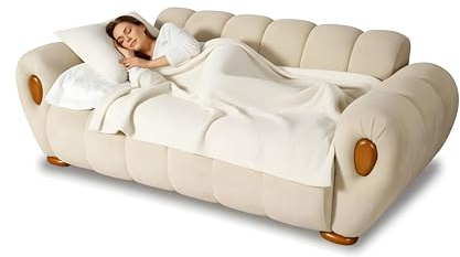 Emporium Furniture Sofa bed 3 and 2 seater sets, Chesterfield Cream Velvet Corner Sofa sets & Couches for Living Room with free cushions (3 Seater (Sofabed))