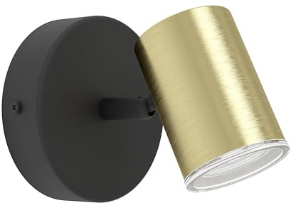 Eglo Aplique de pared Consuma 1, lámpara para baño con foco giratorio, iluminación de dormitorio de metal negro y latón, luz de baño con casquillo GU10, IP44