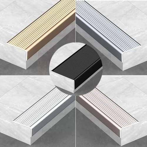 Stair Nosing Profile Edging,Stairs Edge Protection Stair Nosing Edge Trim Anodized Aluminum Anti-Slip Strip, Stair Nosing Profile, Stair Edge Protector Stair Edging, for Exterior Or Interior