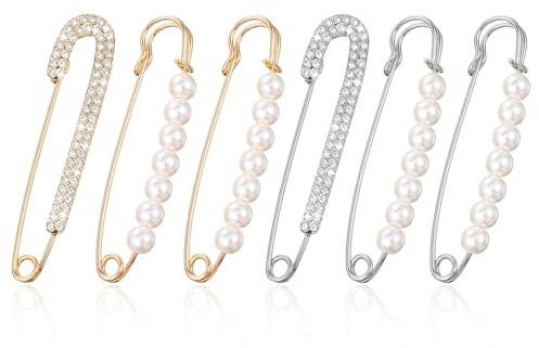 DOPENSPI 6 Stück Broschen Anstecknadeln Damen,Perlen Brosche für Kleidung Vintage Sicherheitsnadeln mit Strass für Pullover Schal Clip Strickjacke Kleid Kleidungsstück Dekoration Zubehör Schmuch