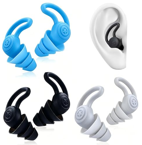 MUNZE Tappi Per Orecchie Da Nuoto, 3 Paia In Silicone Morbido, Impermeabili Riutilizzabili, Per Doccia, Nuoto, Surf, Dimensioni 5,6X3,7X1,8 Cm, Colori Nero, Grigio, Blu