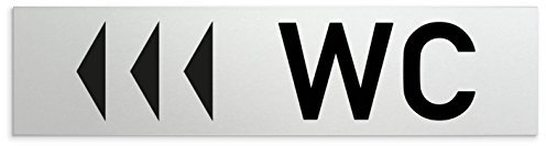 'Baños de aluminio WC – cartel para puerta con mensaje WC + Dirección Flecha Izquierda 160 x 40 x 1,5 mm (superficie refinado) • auto-adhesivos