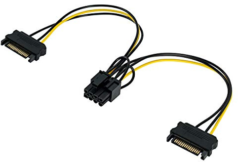 POPPSTAR 1x 20 cm PCI-Express Y Grafikkarten-Stromkabel (2x 15-pin Sata Stromstecker (w) auf PCIe 8-polig (m)), Y-Adapter für Stromversorgung