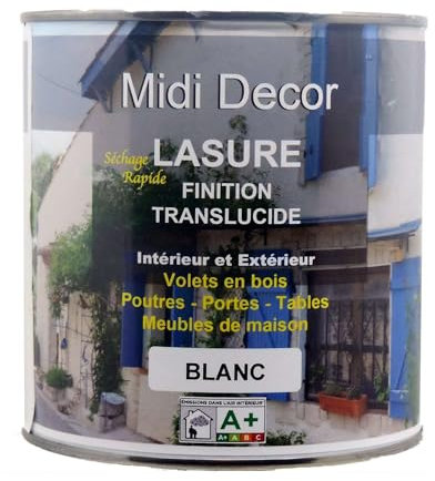 Midi Decor - Lasure pour bois - UV protégé - extérieur ou intérieur - Séchage rapide - mat - blanc 500ml