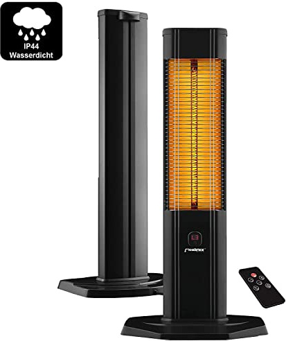 Phönix PCH-2000S Radiateur infrarouge, au carbone, avec télécommande, étanche IP44, pour l'intérieur et l'extérieur, 2000 W, couvercle et thermostat, 3 niveaux et minuterie