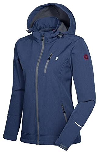 Little Donkey Andy Softshelljacke Damen Wasserdichte Atmungsaktive Fleece Warme Übergangsjacke Outdoorjacke mit abnehmbarer Kapuze Blaugrau meliert XXL