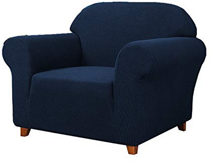 SAMSTEX Stylish 1 Seater Sofa Cover Stretch 1-Piece High Stretch Armchair Cover Machine Washable Non Slip Sofa Slipcovers Thick Soft Armchair Sofa Protector (1 Seater, Navy Blue)