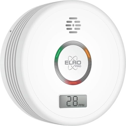 ELRO PRO PK4910 Design Kohlenmonoxidmelder mit 10 Jahre Batterie - Automatischer Selbsttest - Display - Entspricht der europäischen Norm EN50291, Weiß, 1 Stück
