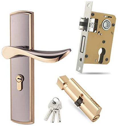 Qrity Serrure de Poignée de Porte Serrure à Levier en Alliage de Zinc, Ensemble de Poignée de Porte Moderne, Levier de Portes Antivol avec Clés pour Portes en Bois,Noir de Titane