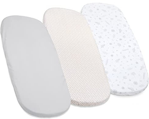 Bellochi Baby Spannbettlaken für Kinderwagen und Kinderbett - Set 3 Packe - Universal passen für Babybett, Stubenwagen und Oval Matratze - 40x90 cm - 100% Baumwolle