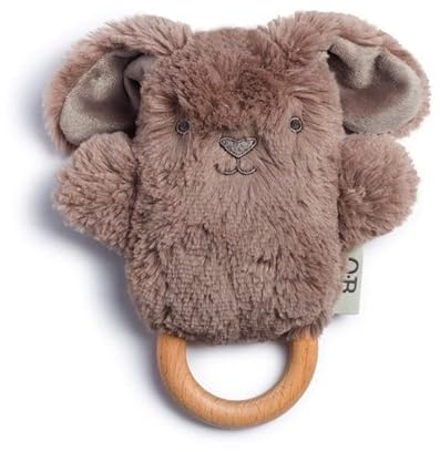 OB DESIGNS - Suave peluche musical recién nacido, con mordedor de madera de haya, acolchado de material ecológico, lavable a máquina, cm 15x10