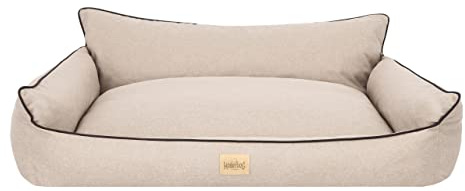 Bjird Hundebett - Hundekorb für kleine mittelgroße & große Hunde - Hundekissen - Hundesofa - Bezug abnehmbar und waschbar - Joker - Größe: XL/XXL: 132 x 106 cm - Beige Kunstleinen