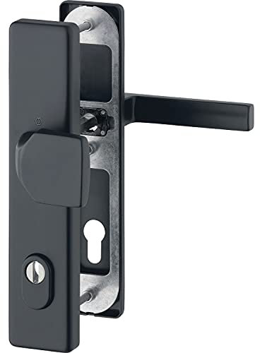 HOPPE Drückergarnitur Austin PZ - Türklinke + Türknauf und Schild RC3 mit Kernziehschutz ÖNORM, Aluminium schwarz matt