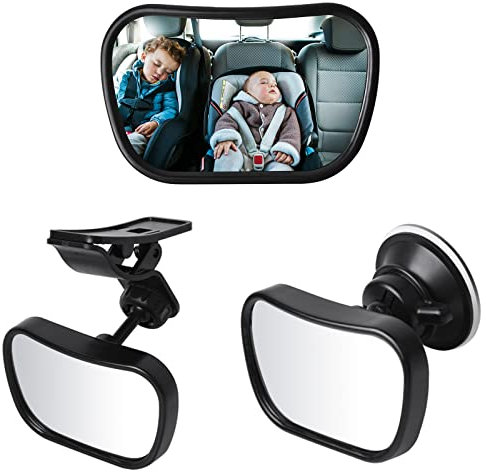 Specchietto Retrovisore Bambini, Specchio Auto neonato Sedile Posteriore, 360 ° Specchietto per Seggiolino Auto, Specchio Macchina per Neonato, Nero