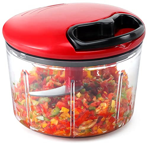 Picadora Manual, Picador de Verduras Para Cocina, Cortador de Verduras Manual Con Cuchilla de Acero Inoxidable 420, Picadora de Alimentos para Ajo, Ensalada, Salsa, Frutos Secos, Carne, Rojo.