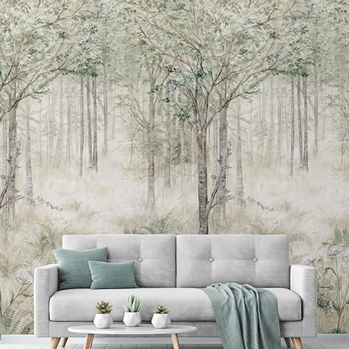 Fototapete Vlies Bäume Pflanzen Wald Nebel Grün Beige Braun ML2801