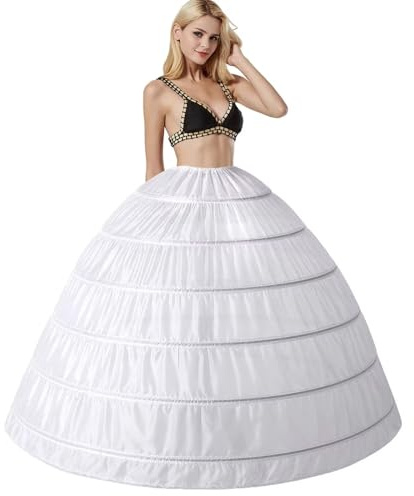 Enaguas Para Mujer, 6 Aros Crinolina Enagua para Vestido de Novia, 6 Hoop Enaguas Falda Se Desliza Piso Longitud Underskirt cancán Enagua la Boda Accesorios Boda Falda Petticoat Cancan(Blanco,38)